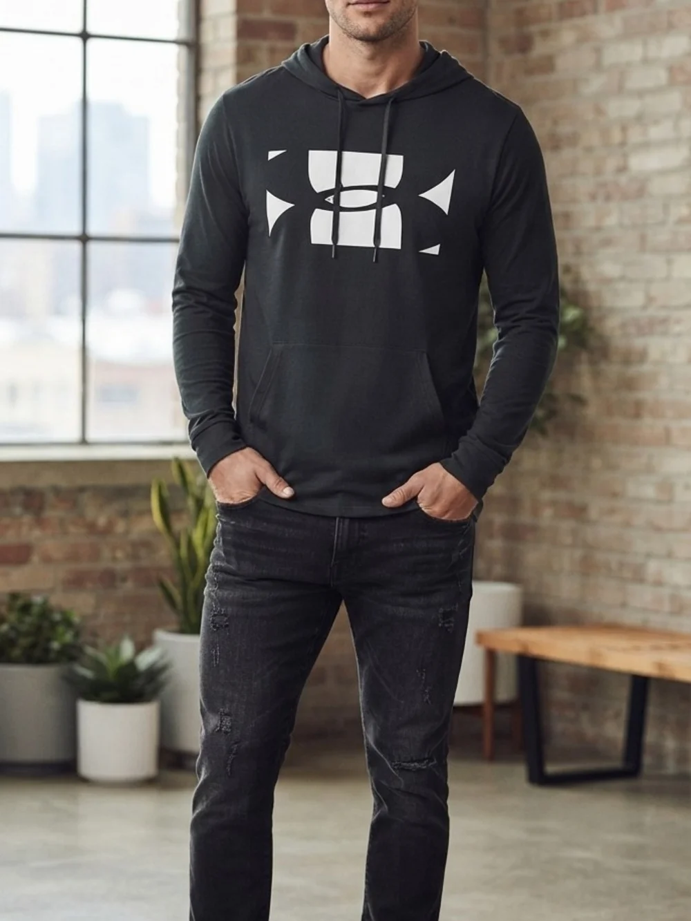 Under Armour Black Pullover Hoodie with White Logo
